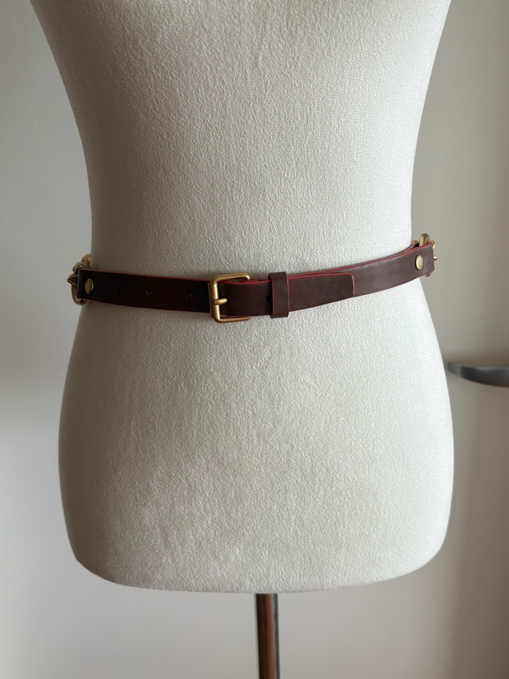 Marc by Marc Jacobs Brown Orange Leather Chain Belt Gold Tone Rare